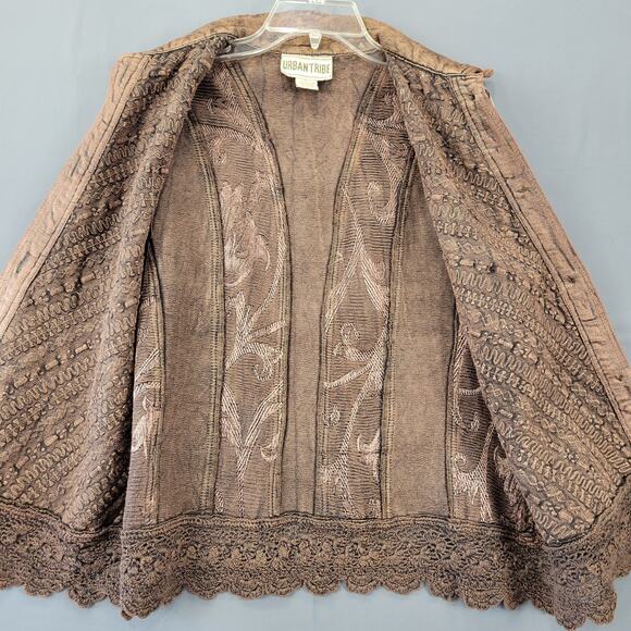 Urban Tribe Brown Vest Geometric Stripe Lace Button Up Classic Y2k Womens Size L - Picture 5 of 7